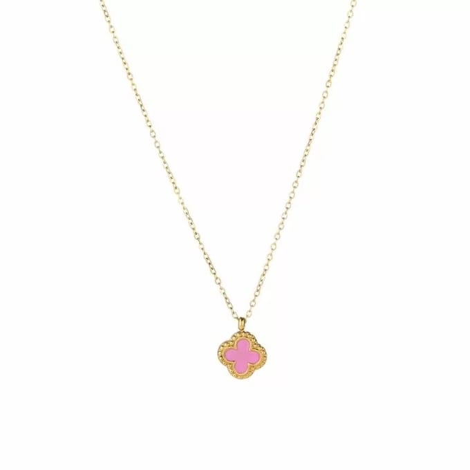 Bijoutheek Collier Single Klaver Emaille Roze