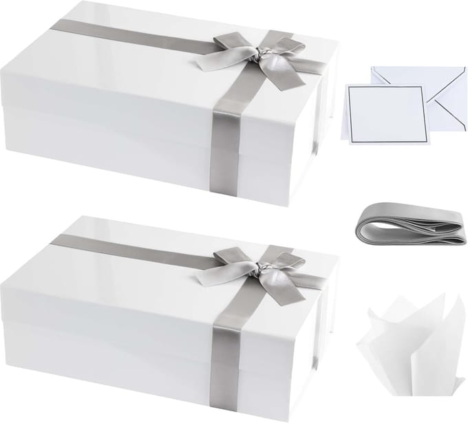 Witte geschenkdoos met magnetische sluiting - pakket van 2 - 35,6x22,9x10,2 cm