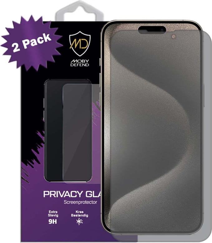 2-Pack MobyDefend Screenprotectors - Geschikt voor iPhone 15 Pro Max - Matte Privacy Glass Screensavers