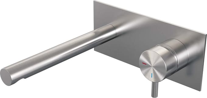 Brauer Brushed Edition inbouw wastafelmengkraan met rechte uitloop en afdekplaat model B1 RVS geborsteld PVD