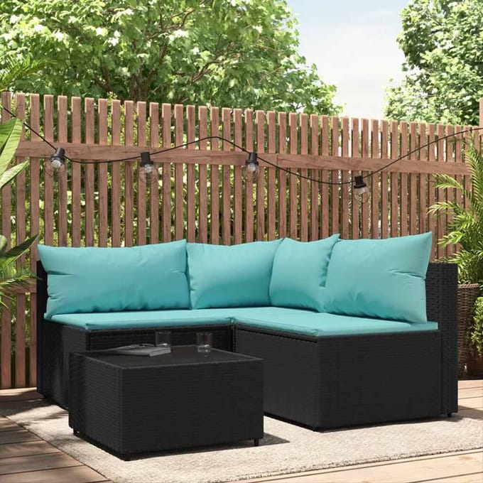 vidaXL - 4-delige - Loungeset - met - kussens - poly - rattan - zwart