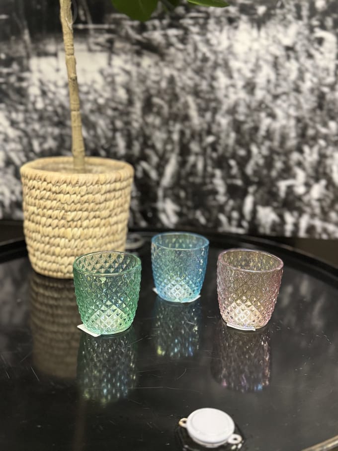 Tealight holder luster glass 7.4x7.4x7.5cm 3x stuks