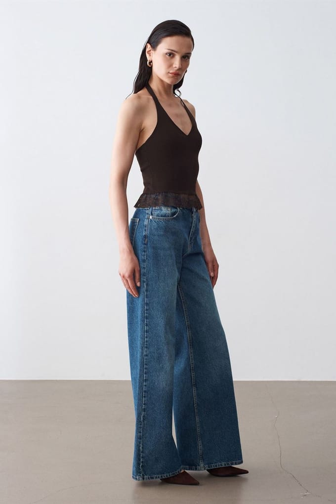 Mouwloze Geribbelde Haltertop Blouse