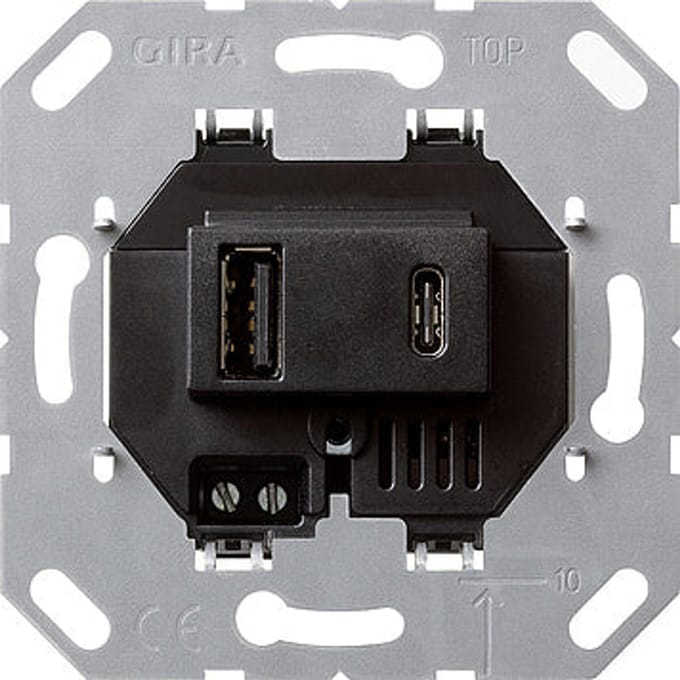 Gira USB-voeding met 2 poorten Type A/C Basisstation Zwart - 236900 - E3JYA