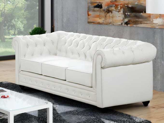 Vente-unique Driezitsbank CHESTERFIELD van kunstleer - Wit