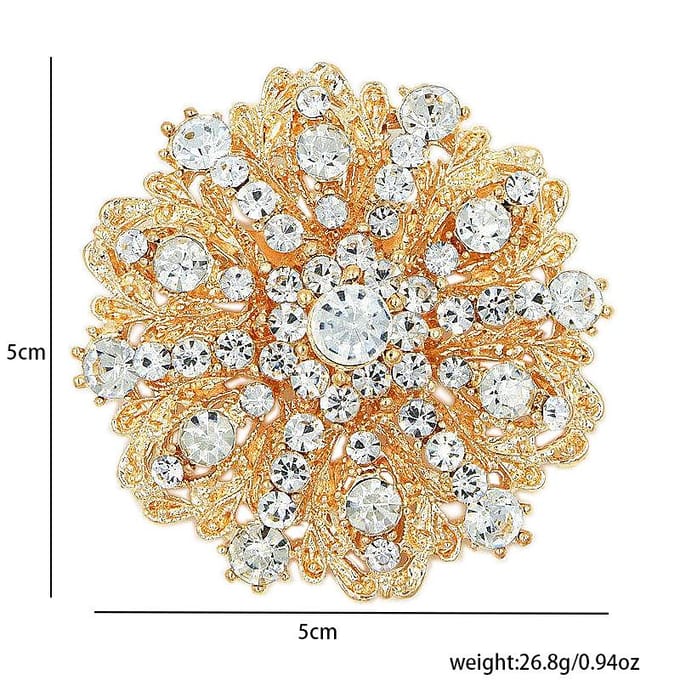 Strass Diamant Rond Broche Corsage Cour Métal Fleurs Vêtements Accessoires or