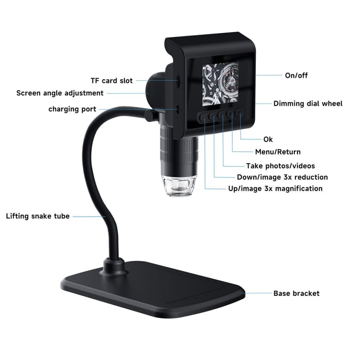 2.4'' LCD Digitale Microscoop, 1080P 1000X Vergroting Zoom Microscoop Camera, Draagbare Vergrootglas 0 zwart