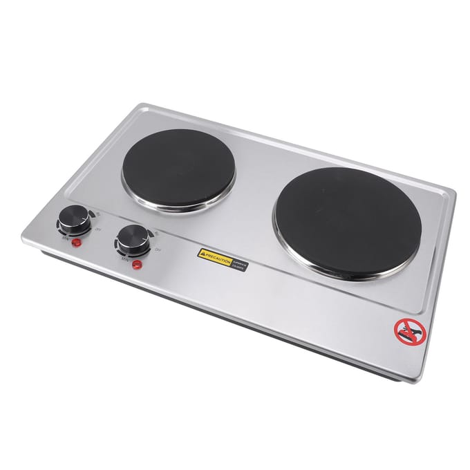 Elektrische kookplaat met 2 pitten 1500W en 1000W Knopbediening 20 inch Aanrecht Ingebouwd Elektrisch Fornuis black