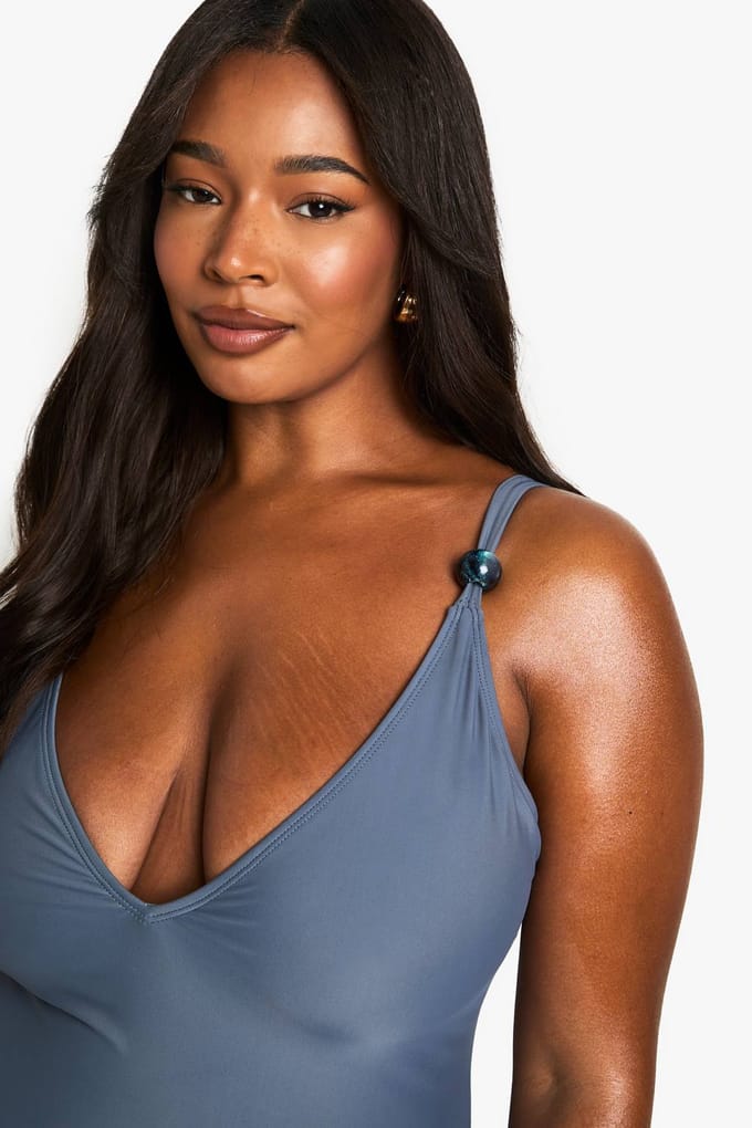 boohoo Dames PLUS ZWEMPAS MET KRALENDETAIL | Slate | Maat: 24