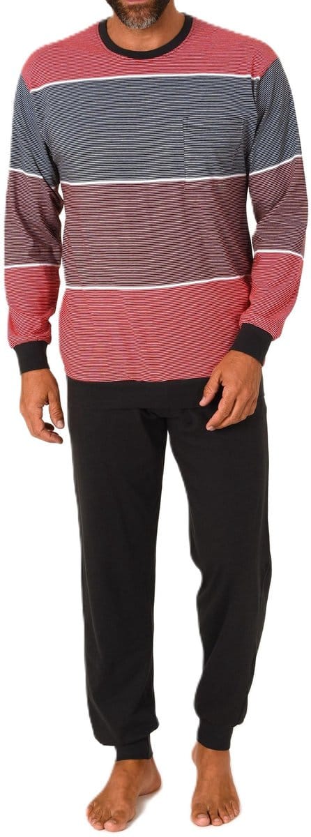 Lange Normann herenpyjama met manchetten in een gestreepte look - ook in grote maten