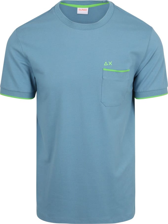 Sun68 Piqué T-Shirt Fluo Stripe Blauw - Maat M - Heren