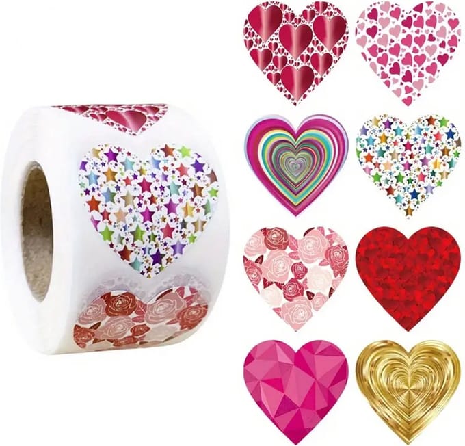 DW4Trading Stickerrol Gekleurde Hartjes - Sluitstickers - Ø 2,6 cm - 500 Stuks