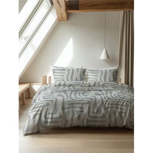 Sleeptime Dekbedovertrek Danis Groen Grijs - Eenpersoons 140 x 200/220 cm + 1 kussensloop
