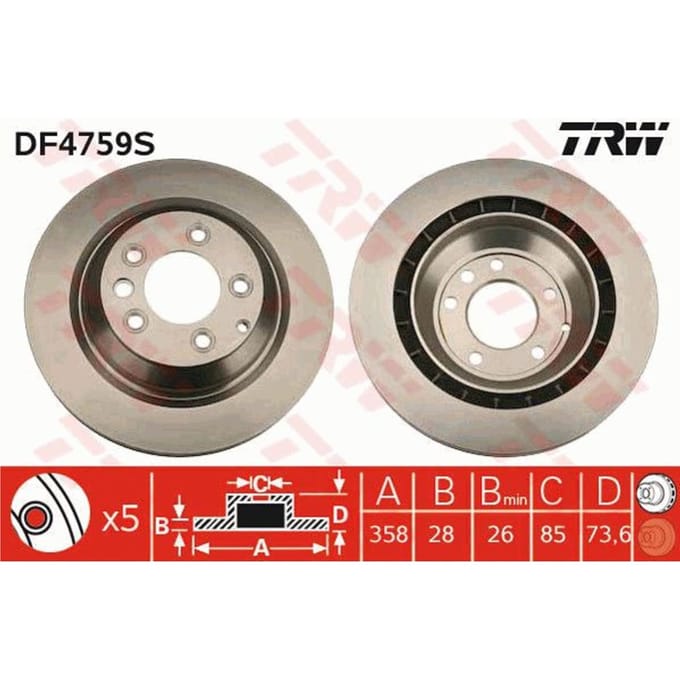 Remschijf TRW DF4759S achter, geventileerd, sterk gecarboniseerd, 1 Stuk