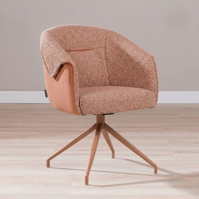 Bronx71® Eetkamerstoel Riley draaibaar bouclé terracotta - stoel