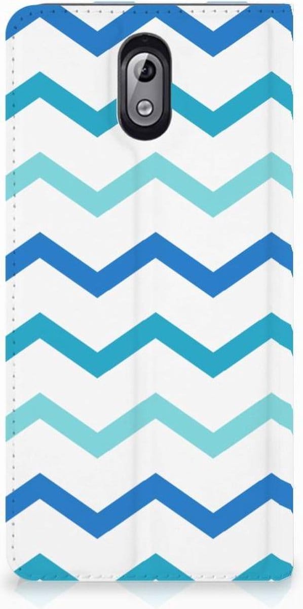 Nokia 3.1 (2018) Hoesje met Magneet Zigzag Blauw