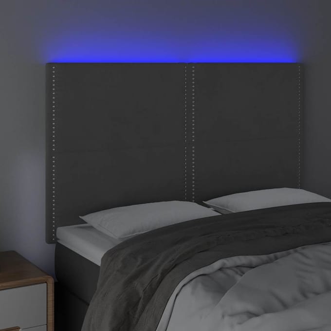 vidaXL - Hoofdbord - LED - 144x5x118/128 - cm - fluweel - donkergrijs