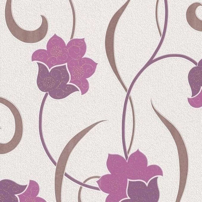 Paars bloemen modern behang rasch 507744