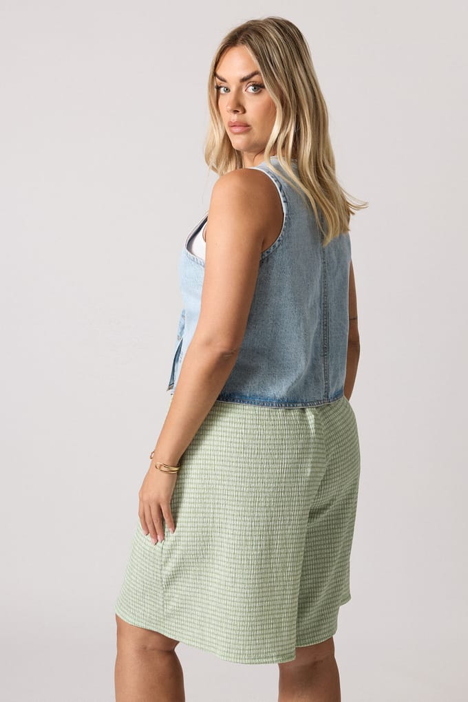 Yours Sage Green Gingham Textured Shorts Size 58-60