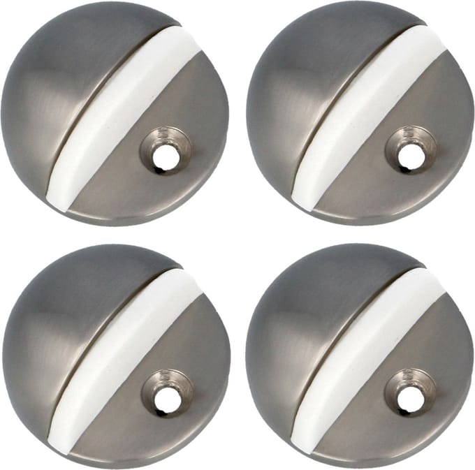 AMIG Deurstopper/deurbuffer - 4x - D45mm - inclusief schroeven - geborsteld nikkel