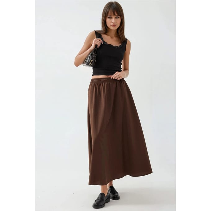 Elastische Taille Midi Rok met Zakken