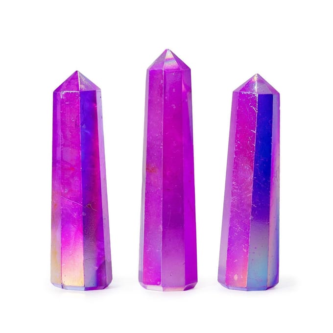 3x Obeliskpunt 9cm - Aurora Kristalkwarts - Paars - Bescherming - Energie - Zelfliefde - Sereniteit - Balans