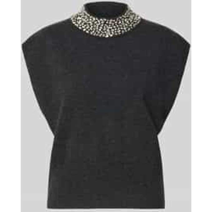 regular fit tricottop van zuivere wol met siersteentjes