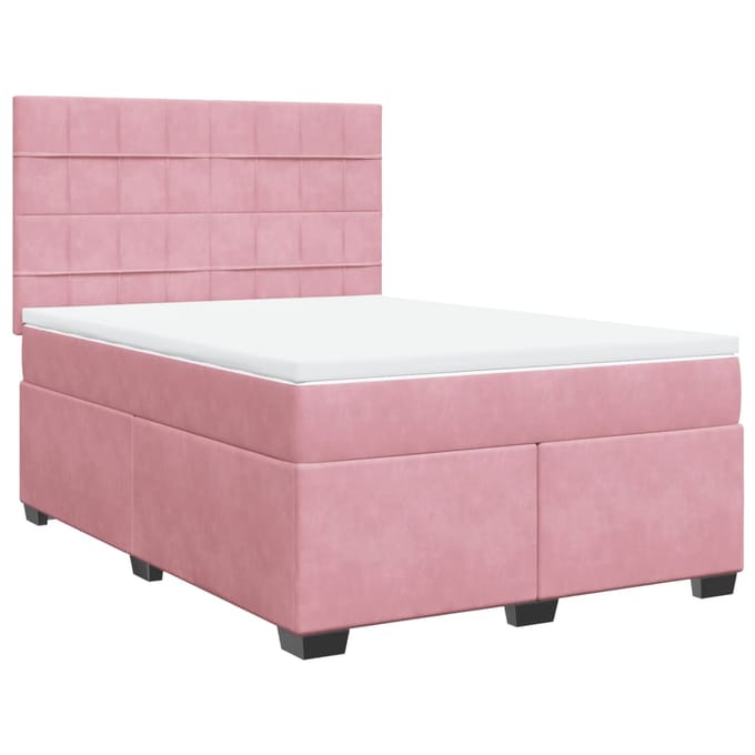 vidaXL - Boxspring - met - matras - fluweel - roze - 140x190 - cm