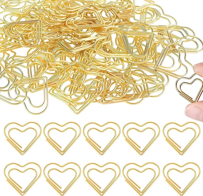 Gouden Hart Klemmen - Papier Clips - Documenten Organiseren - Stevige Grip - 50 Stuks - Goud