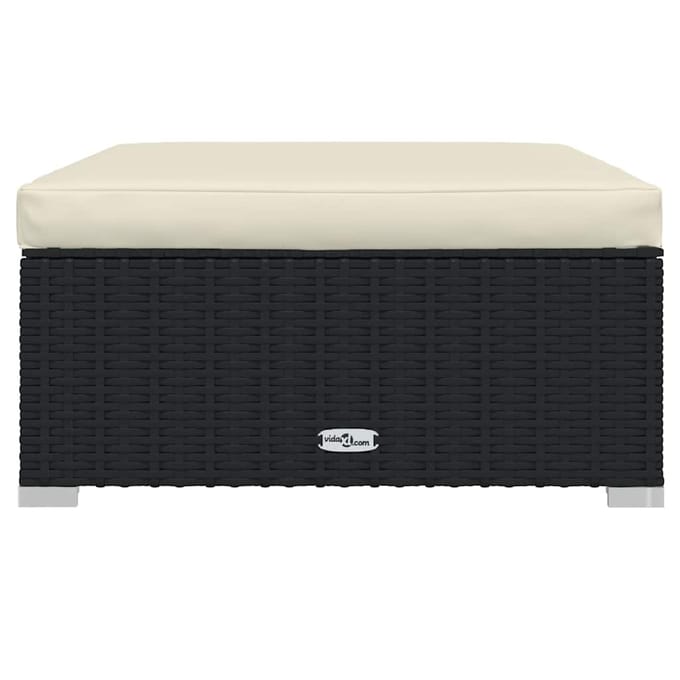 vidaXL Voetensteun met kussen 70x70x30 cm poly rattan zwart