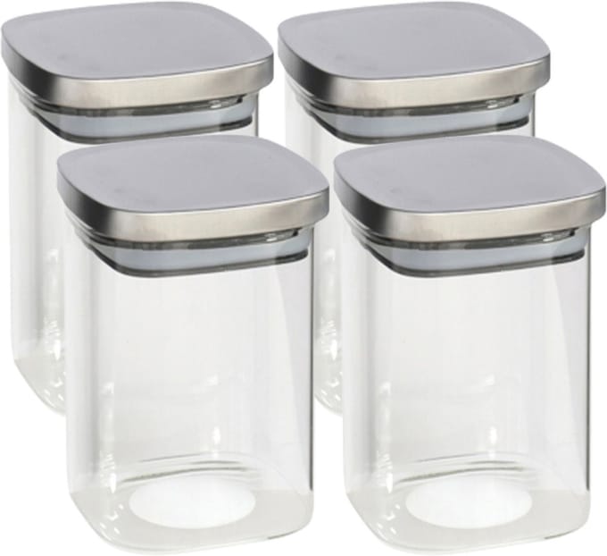 Gerim - Voedsel/etenswaren 4x voorraadpotten 1400ml glas en RVS deksel