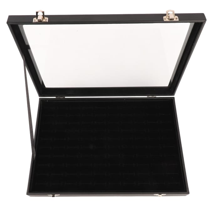 Ring Display Koffer Organizer met Transparant Deksel 100 Sleuven Sieraden Studs Oorbellen Tray Houder Opbergdoos black