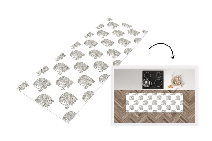 Keukenloper - Loper keuken - Doodle - Olifant - Design - 150x50 cm - Keukenloper vinyl