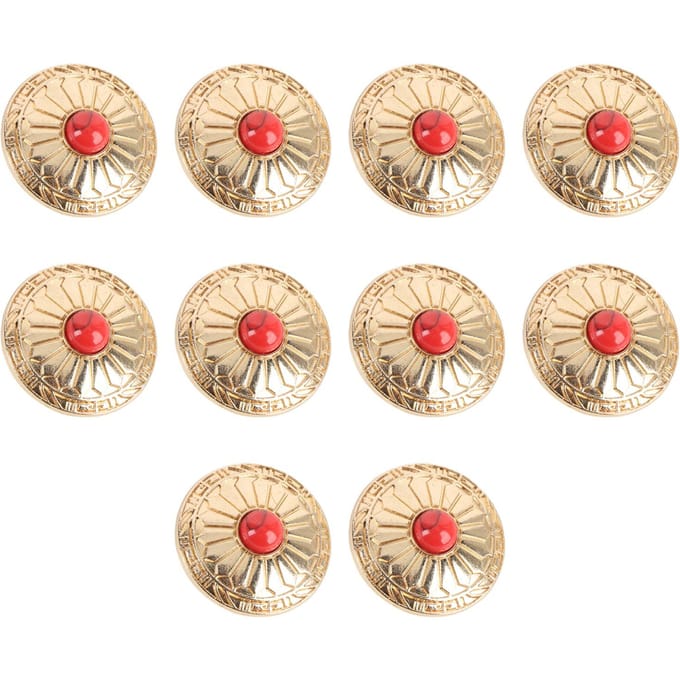 10 Sets Schroefsluiting Knop 30mm Goud Bloem Rood Turquoise Metaal Decoratieve Concho met 4.5mm Schroeven