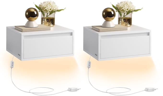 VASAGLE - Nachtkastje - Wandplank met Lade - 3 Lichtkleuren