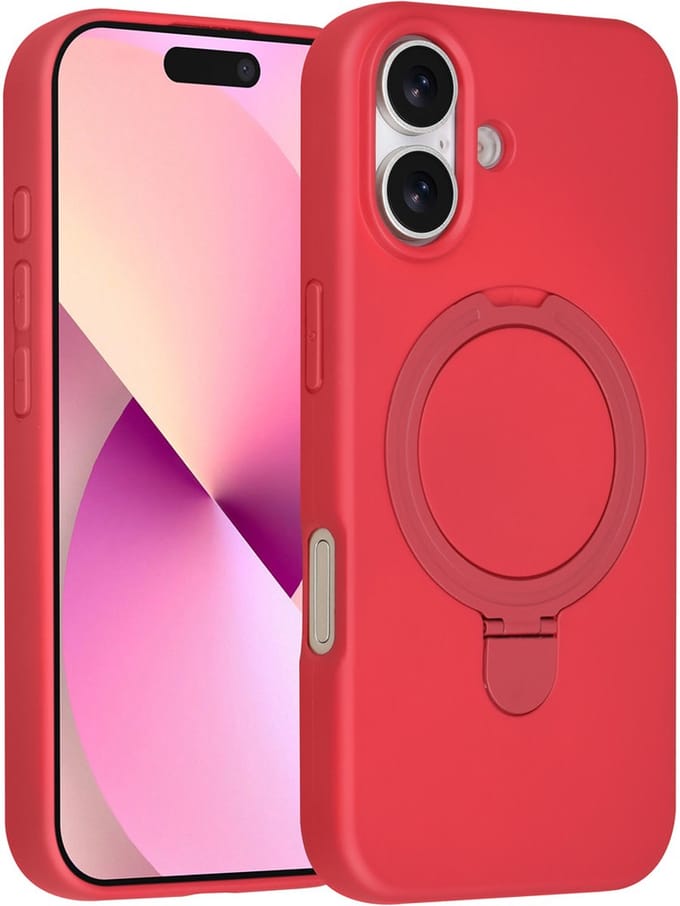 TUNIQ Back cover - iPhone 17 - Cherry Rood - Magsafe met Ring Stand - Antislip