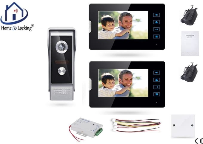 Home-Locking complete deur intercom/videofoon met 2 binnen panelen en elektro box 12VDC voor aansluiting elektrisch slot.DBF-DT-2210-1E-2