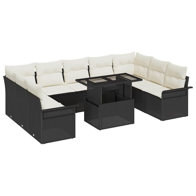 vidaXL - Tuinbank - Set - 10 - st - Zwart - [Synthetisch]: - Poly - Riet