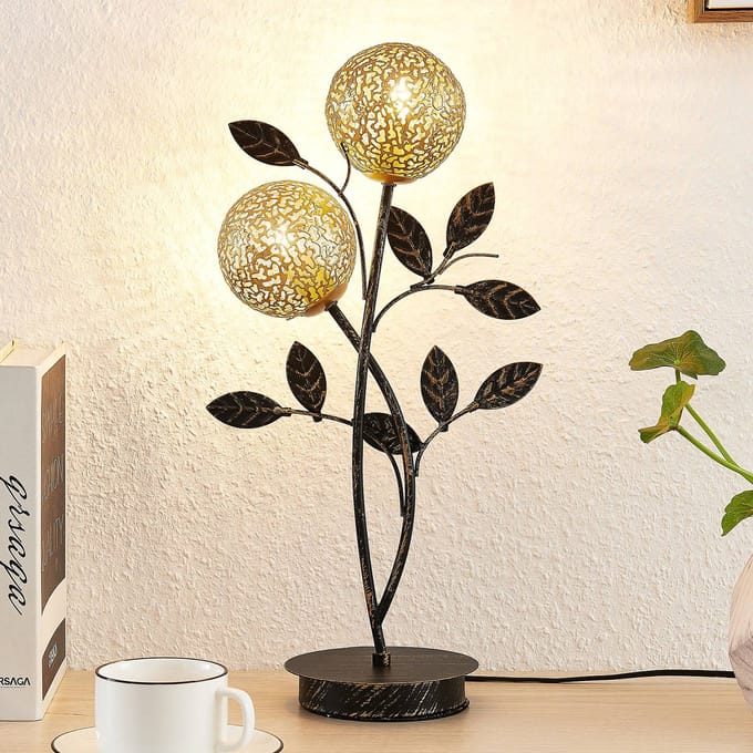 Lucande - Tafellamp - 2lichts - IJzer - H: 48 cm - G9 - zwart, goud