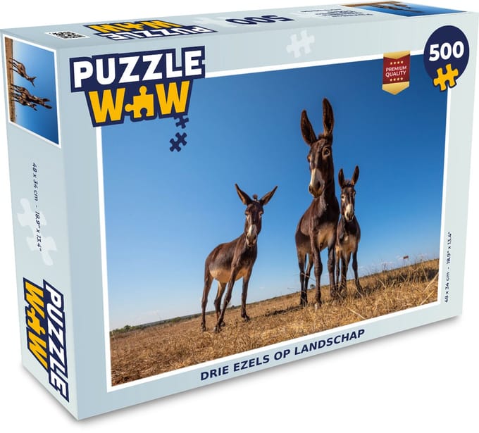 Puzzel Drie ezels op landschap - Legpuzzel - Puzzel 500 stukjes