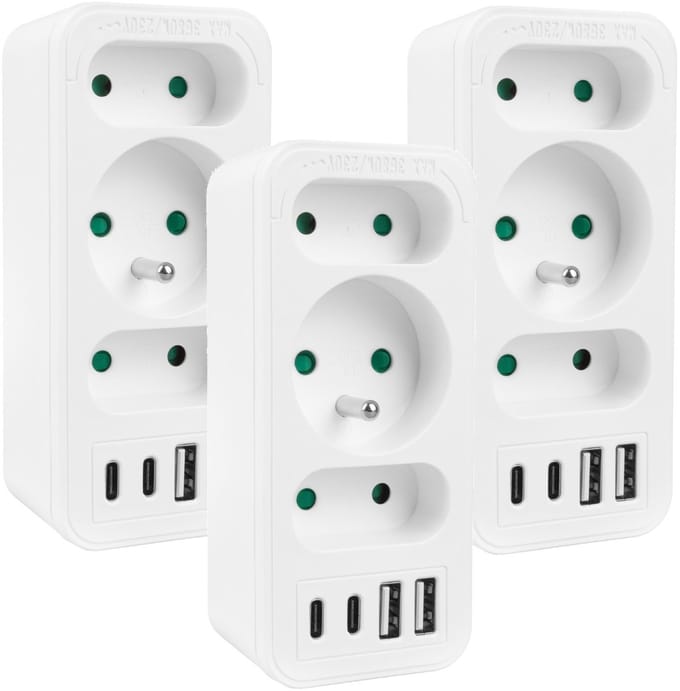 Maclean MCE248 F/W - Set van 3 stuks Stekker - 3-voudige splitter 2x USB-A 2x USB-C - Wit
