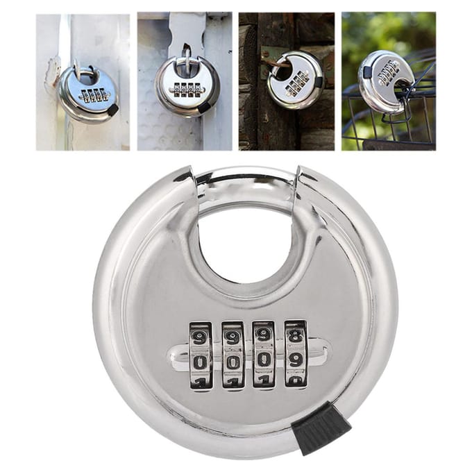 Stainless Steel Password Round  Padlock Key 70mm thickened 9, 5mm for Outdoor Warehouse Fences white