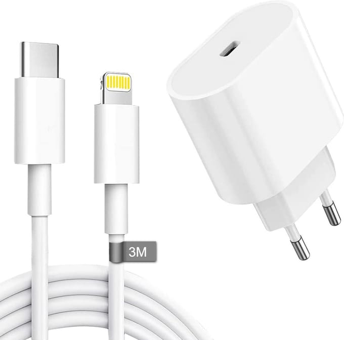 USB C Snellader + USB C Kabel - 3 Meter - Geschikt voor Apple Lightning iPhone en iPad - Type C-Oplader Adapter voor 14/14 Plus/14 Pro/14 Pro Max/13/12/11/SE/Pro