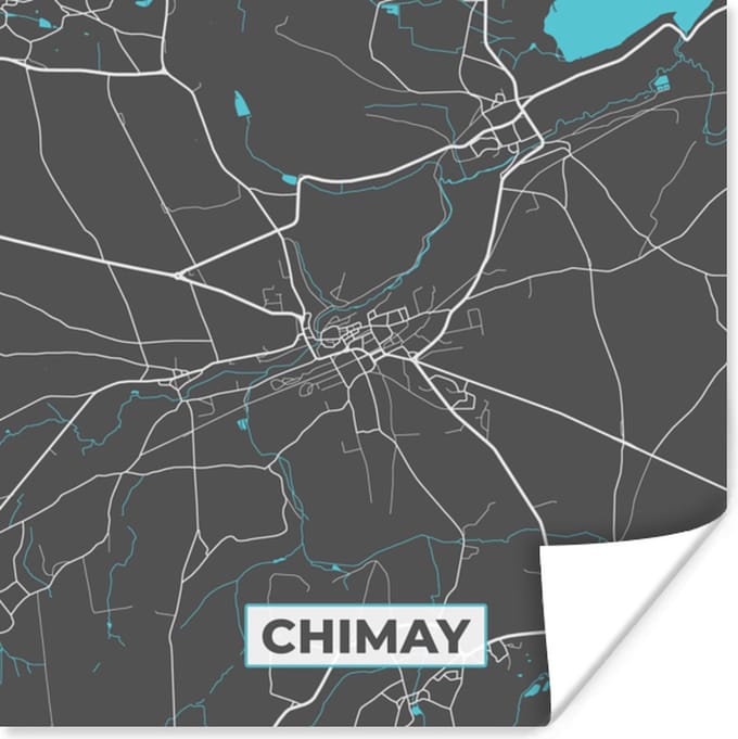Poster Stadskaart – Grijs - Kaart – Chimay – België – Plattegrond - 75x75 cm