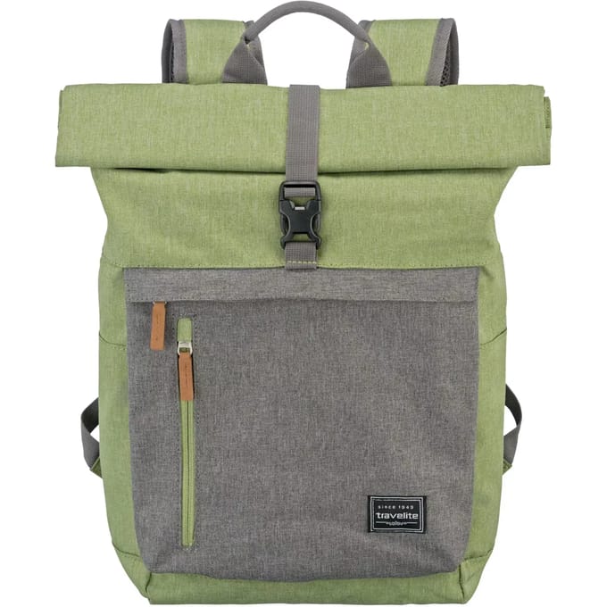 Travelite Basics Rollup Backpack 35 liter - Groen/Grijs – Rolltop rugzak – Van polyester – Laptop rugzakken, laptoptassen en rugtassen