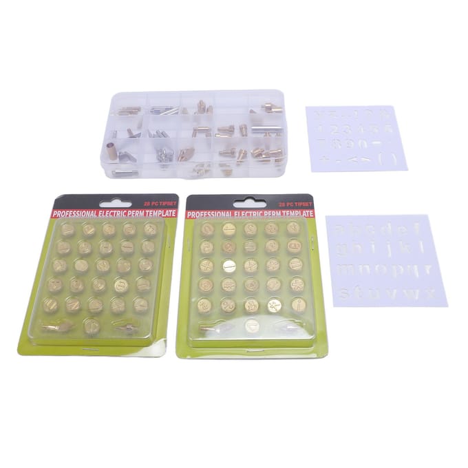 110PCS Set de Pointes à Bois Laiton Pochoirs Alphabet Numéros Embossage Sculpture DIY white