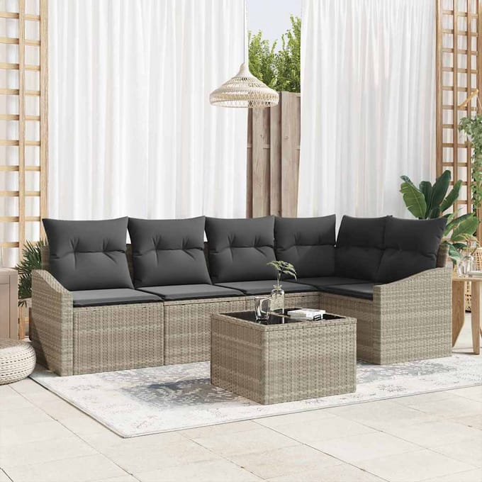 vidaXL Bankstel 6 st Lichtgrijs poly rattan