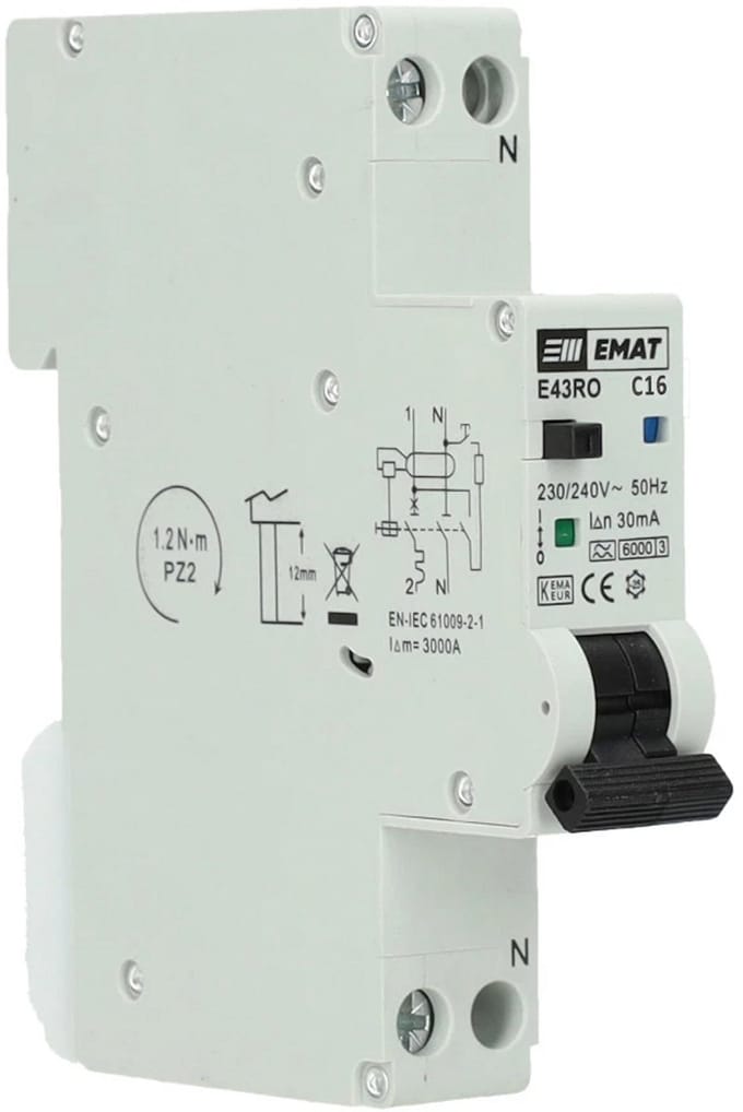 EMAT aardlekautomaat C16 1P+N 30mA type A 6kA spanningsonafhankelijk