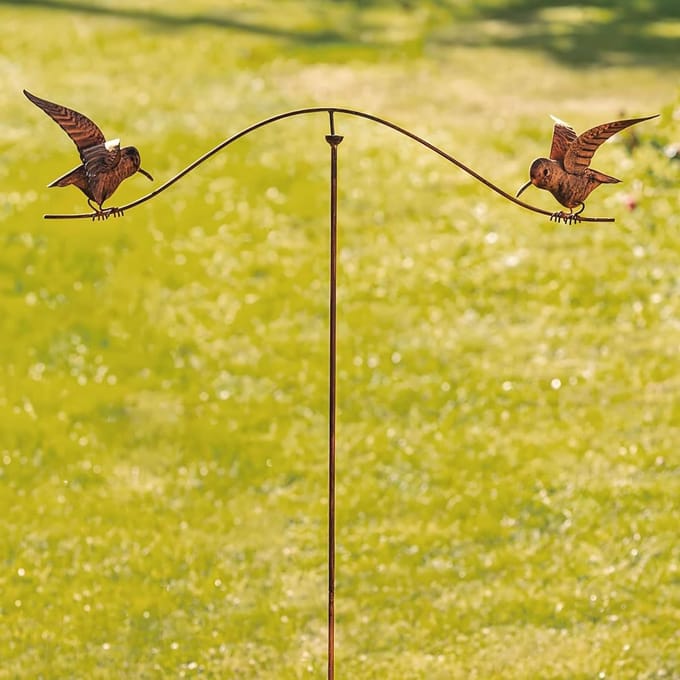 Tuinsteker Vogelwip - Decoratieve Steker - Tuin Decoratie - Echt Roest Afwerking - 125 cm Hoog - Bruin