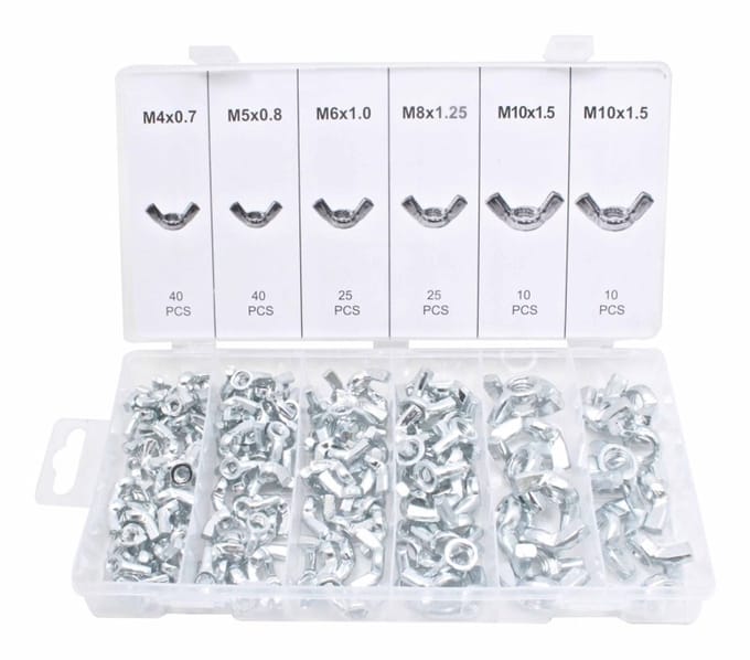 vleugelmoer assortiment 150 delig - vlindermoer m4-m10 - oormoer - handmoer set - asta